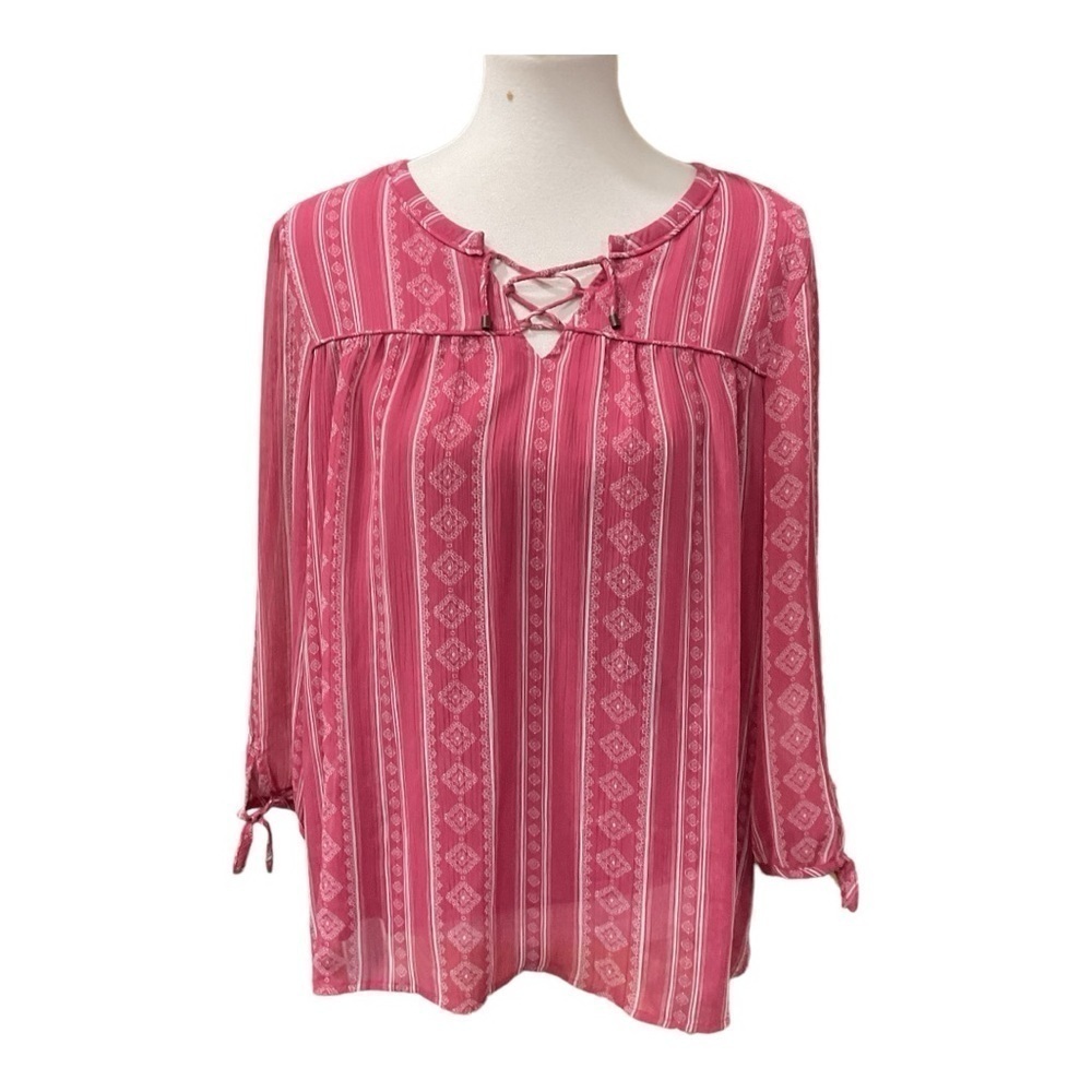 St. John’s Bay Pink Lace Up Long Sleeve Tunic Top